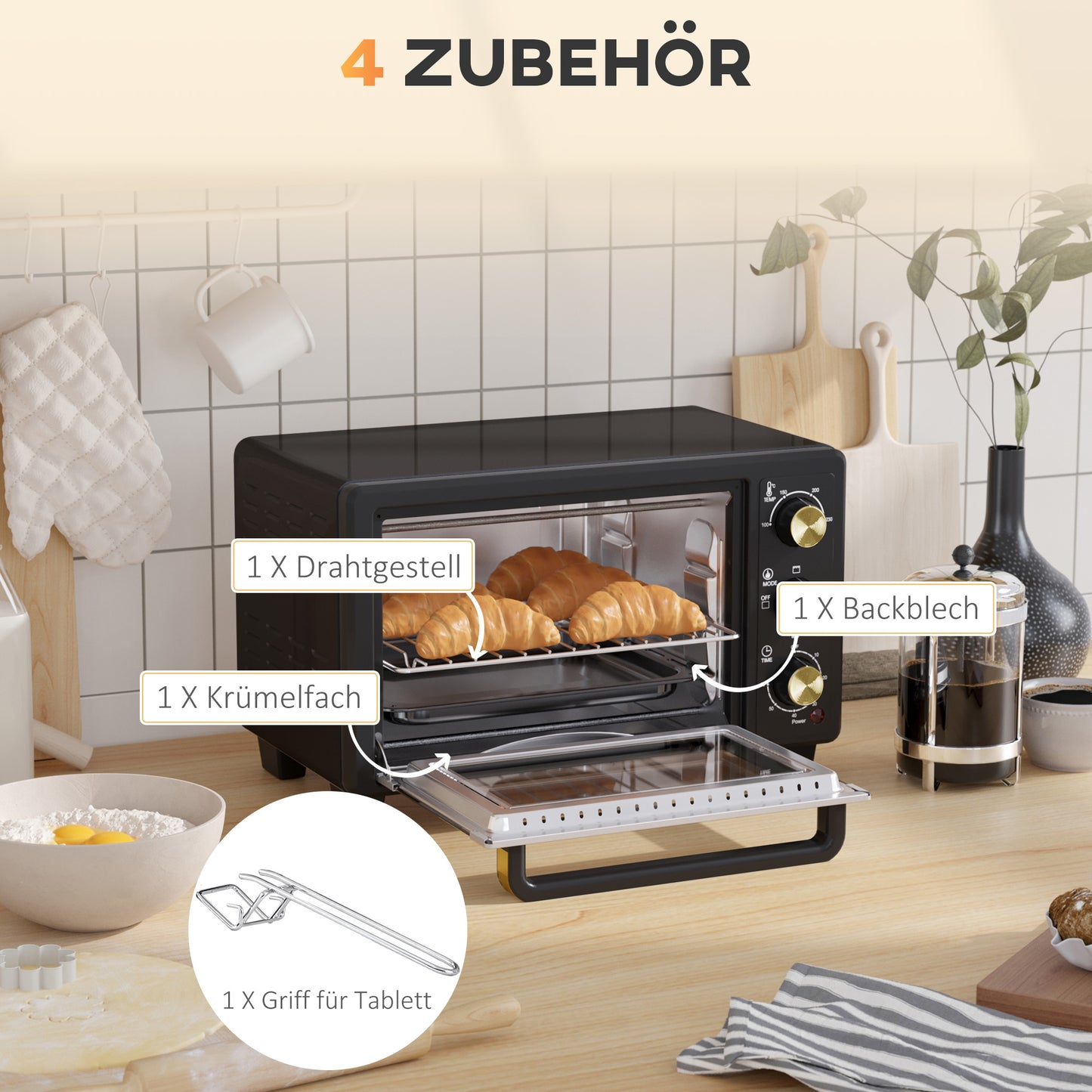 Mini Oven – Toaster Oven – Bakoven – Broodrooster – Grill Oven – Zwart – Compact Formaat – Timer Met Automatische Uitschakeling