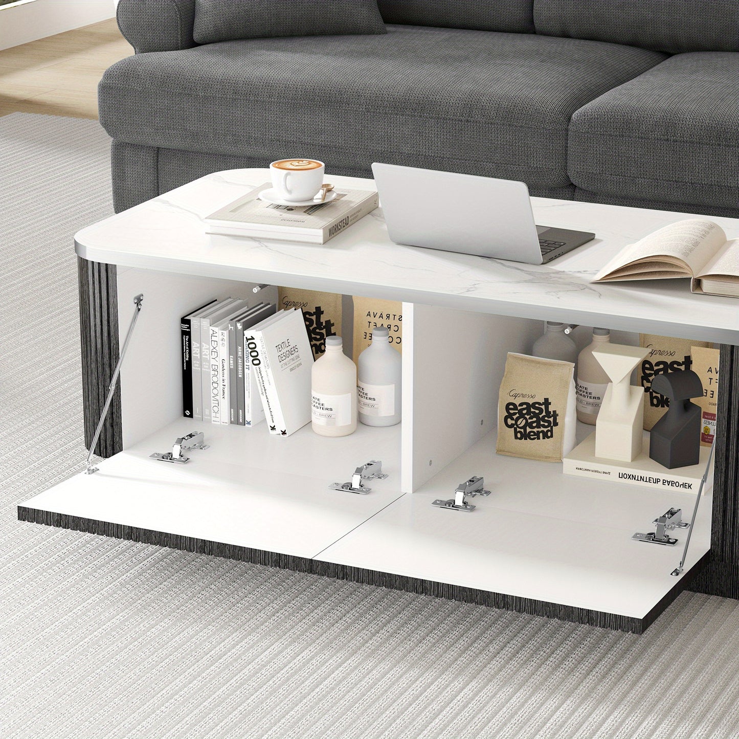 Salontafel – Woonkamertafel – Bijzettafel – Koffietafel – Tafel – Modern Design – Groot Formaat – Marmerlook – MDF Houtstructuur – Met Opbergruimte – Direct Gebruiksklaar