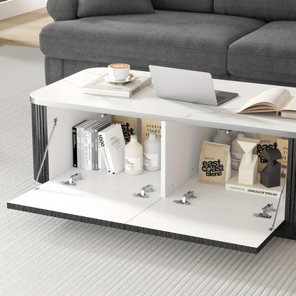 Salontafel – Woonkamertafel – Bijzettafel – Koffietafel – Tafel – Modern Design – Groot Formaat – Marmerlook – MDF Houtstructuur – Met Opbergruimte – Direct Gebruiksklaar