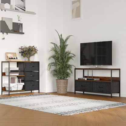 Opbergkast – Opbergmeubel – Kast Met Lades – Opbergbox – Opbergdoos – Rustic Brown Dark Grey – Metalen Frame – 3 Stoffen Lades