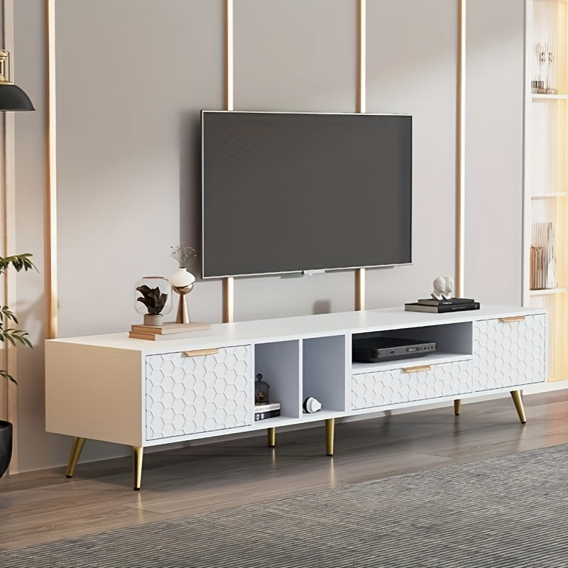 Modern TV Meubel – TV Kast – TV Stand – TV Dressoir – TV Bank – Vertical Design – Geschikt Tot 80 Inch – MDF & Hout – Mat Honingraatdessin – Ruimtebesparend – Met Opbergruimte