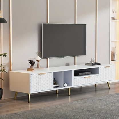 Modern TV Meubel – TV Kast – TV Stand – TV Dressoir – TV Bank – Vertical Design – Geschikt Tot 80 Inch – MDF & Hout – Mat Honingraatdessin – Ruimtebesparend – Met Opbergruimte