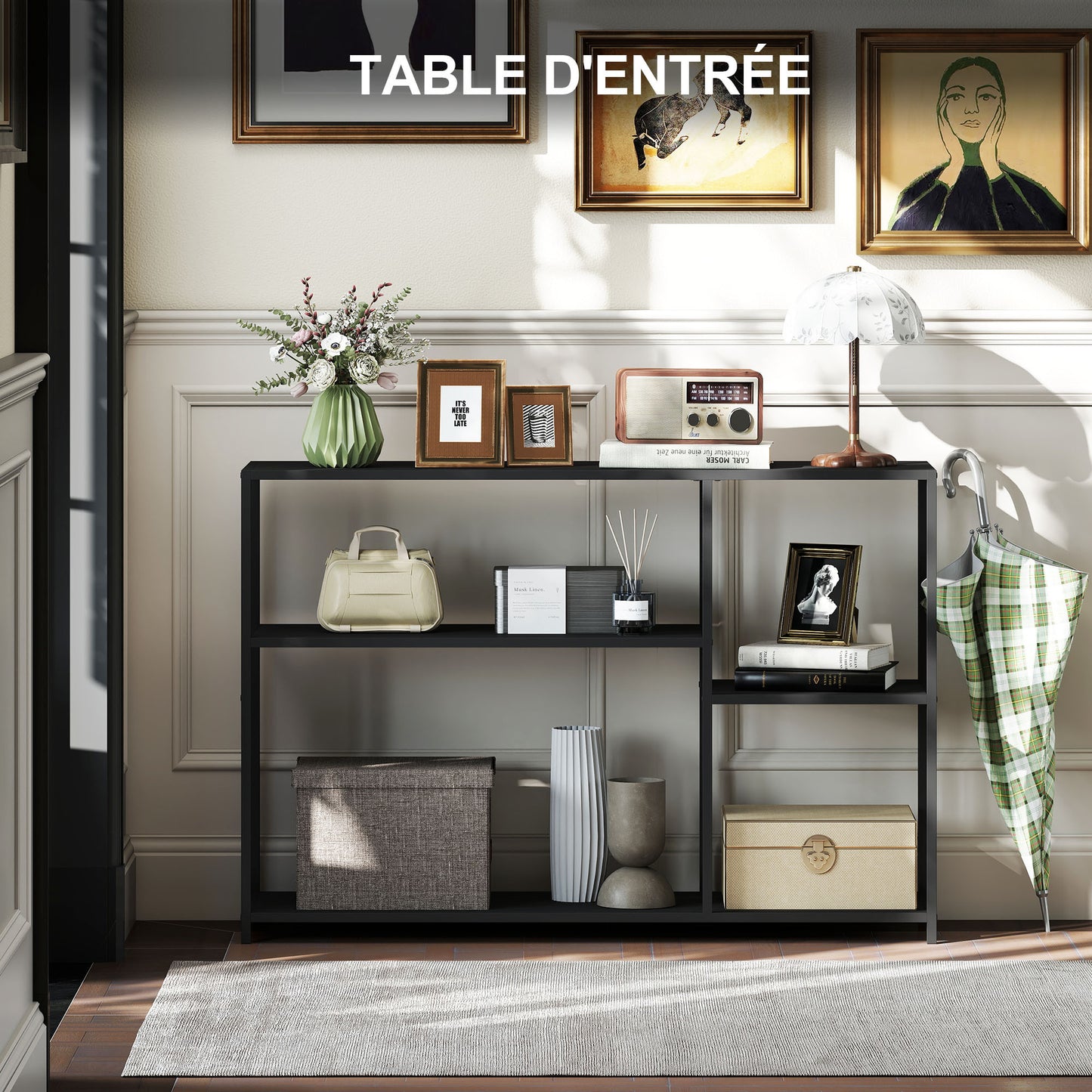Sidetable – Consoletafel – Bijzettafel – Halmeubel – Dressoir – Industrieel Design – Stalen Frame – 110x30x75 cm – Zwart – Anti-Kantel – Extra Opbergruimte