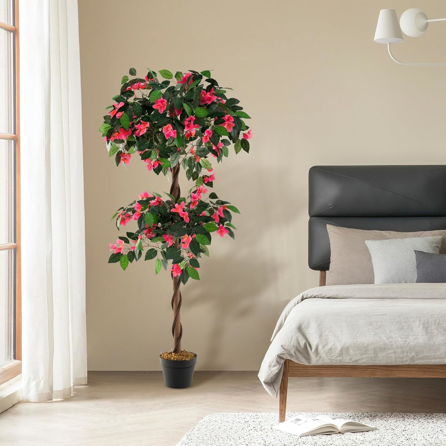 Kunstmatige Bougainvillea – Nepplant – Kunstplant – Bloeiende Boom – Sierplant – 140 cm Hoog – Realistische Houten Stam – Onderhoudsvrij