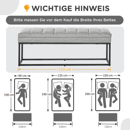 Opbergbank – Opbergkist – Zitbank – Schoenenbank – Lichtgrijs Linnen-Look – Draagkracht 200 Kg – Compact 120x44x45,5 Cm