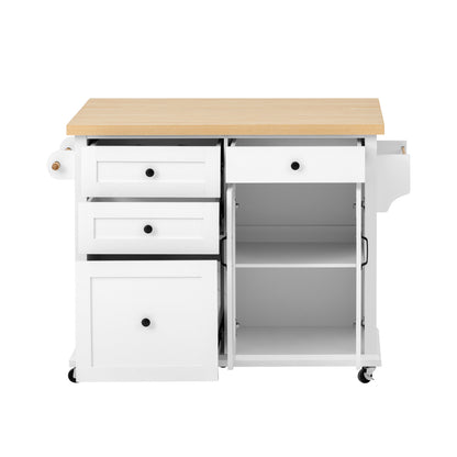 Mobile Kitchen Island with Extendable Table & Rolling Cart - White Heavy-Duty Multi-Functional Cart with Storage Drawers, Expandable Dining Table, Space-Saving Suitable, Dining Room, RV, Apartment