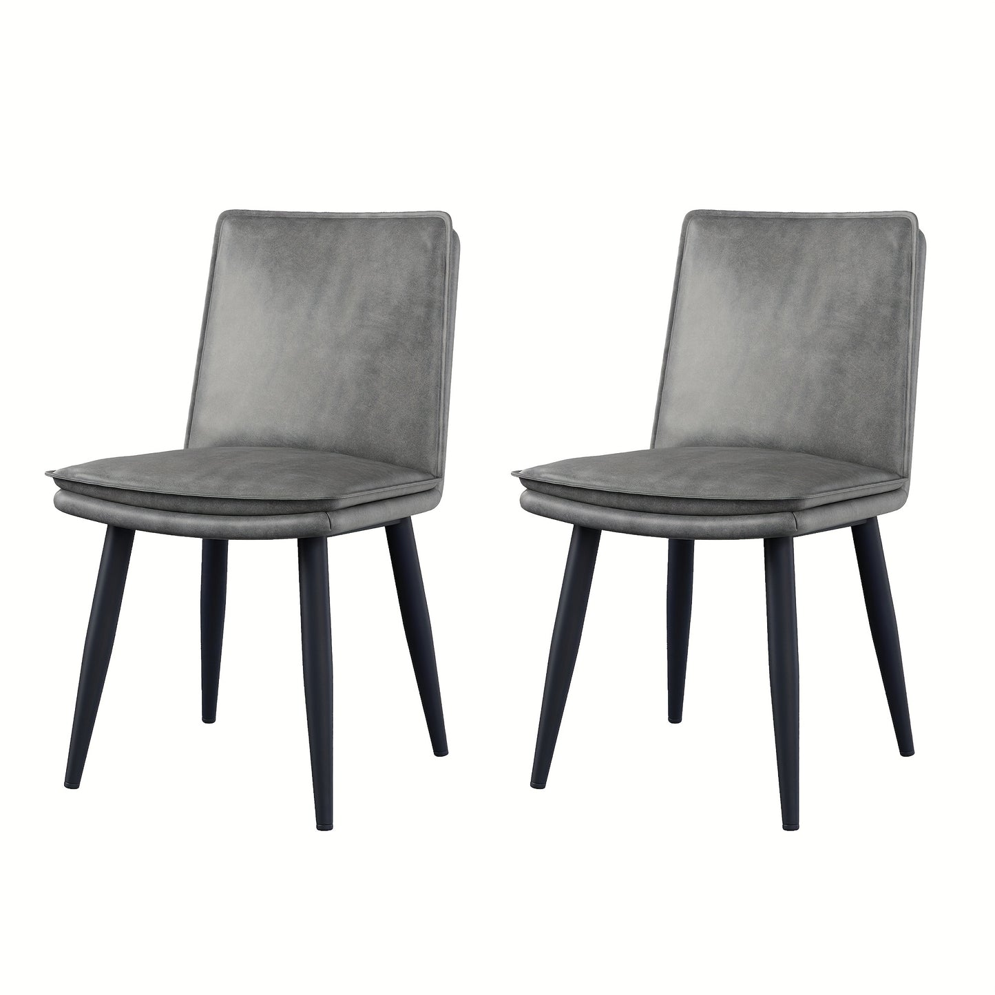 Eetkamerstoel – Stoel – Stoelset – Zitstoel – Cafestoel – Set Van 2 Grijze PU Stoelen – Dubbele Laag Kussen – Metaal Frame
