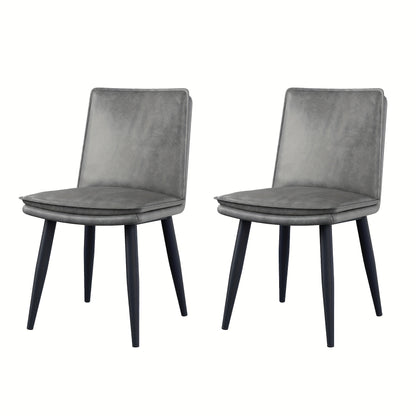 Eetkamerstoel – Stoel – Stoelset – Zitstoel – Cafestoel – Set Van 2 Grijze PU Stoelen – Dubbele Laag Kussen – Metaal Frame