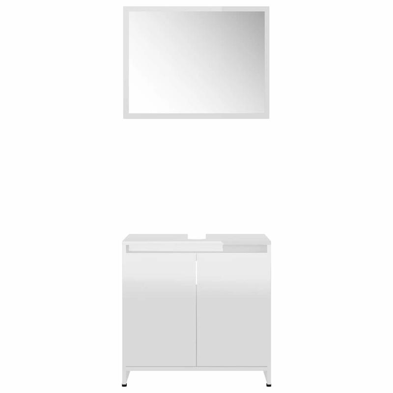 Badkamermeubel – Badmeubel – Wastafelmeubel – Badkamerkast – Wastafelonderkast – Hoogglans Wit – Ruimtebesparend Design – Hardhouten Constructie – Compact Met Spiegel En Opbergruimte