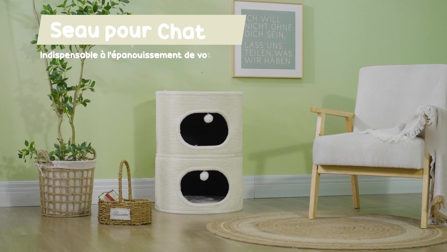 Kattenhut – Kattenhuis – Kattenkooi – Krabton – Kattenhuisje – Modulaire Ontwerp – Sisal Krabvlak – 3 Niveaus – Creme Wit