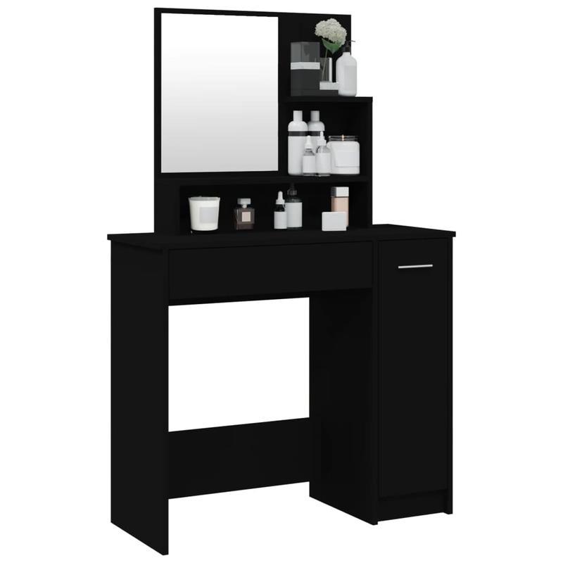 Make-up Tafel – Kaptafel – Schminktisch – Make-up Bureau – Make-up Station – Zwart – Hardhouten Constructie – Compact Met Grote Spiegel 86x36x135 cm