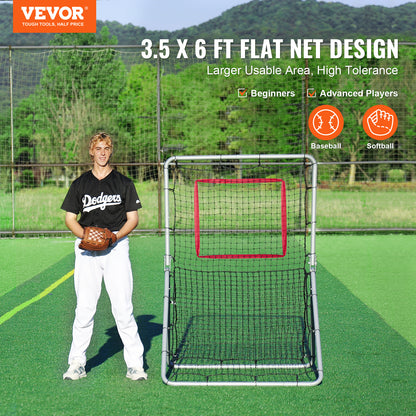 Baseball Rebounder – Softball Trainer – Werpnet – Trainingsnet – Oefennet – Verstelbare Hoeken – Robuust Stalen Frame 3,5x6 ft – UV-bestendig PE Net