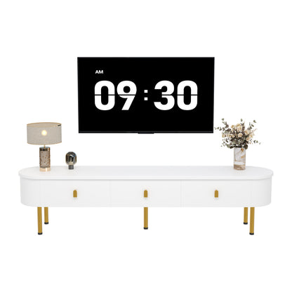 TV Meubel – Tv Kast – Lowboard – Dressoir – Media Meubel – Modern Design – Gouden Handgrepen – Gebogen Hoeken