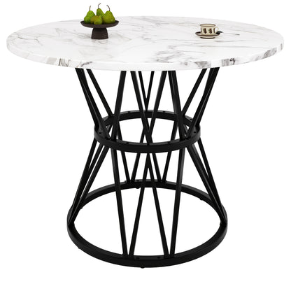 Eettafel – Ronde Tafel – Salontafel – Keukentafel – Eetkamertafel – Rond 100x100 cm – Marmeren Tafelblad – Goud Metalen Poten