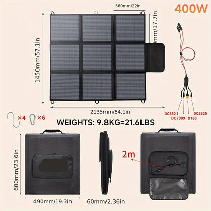 Opvouwbaar Zonnepaneel – Draagbaar Zonnelader – Mobiel Paneel – Camping Zonnepaneel – 400W Vermogen – Monokristallijn – Compact Ontwerp