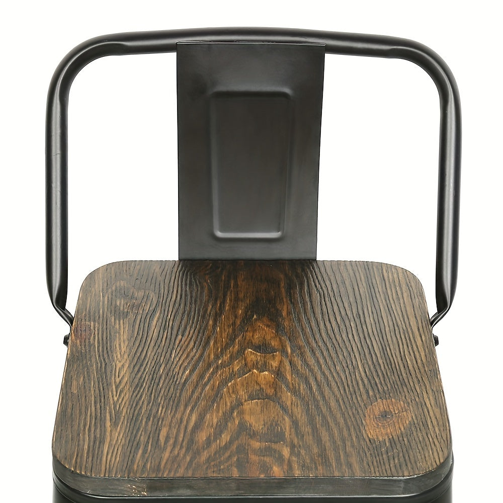 Barkrukken – Barkruk – Barstoelen – Krukken – Hoge Stoelen – Set Van 8 Industriële Barkrukken Met Houten Zitting En Rugleuning – Stevig Metalen Frame – Verwijderbare Zitvlak En Rugleuning