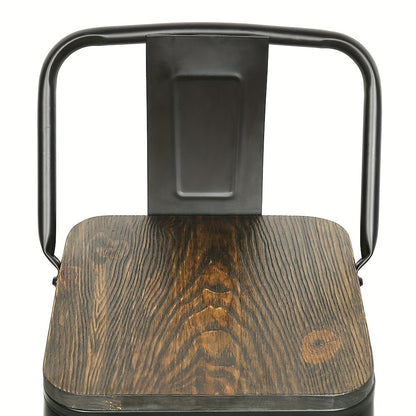 Barkrukken – Barkruk – Barstoelen – Krukken – Hoge Stoelen – Set Van 8 Industriële Barkrukken Met Houten Zitting En Rugleuning – Stevig Metalen Frame – Verwijderbare Zitvlak En Rugleuning