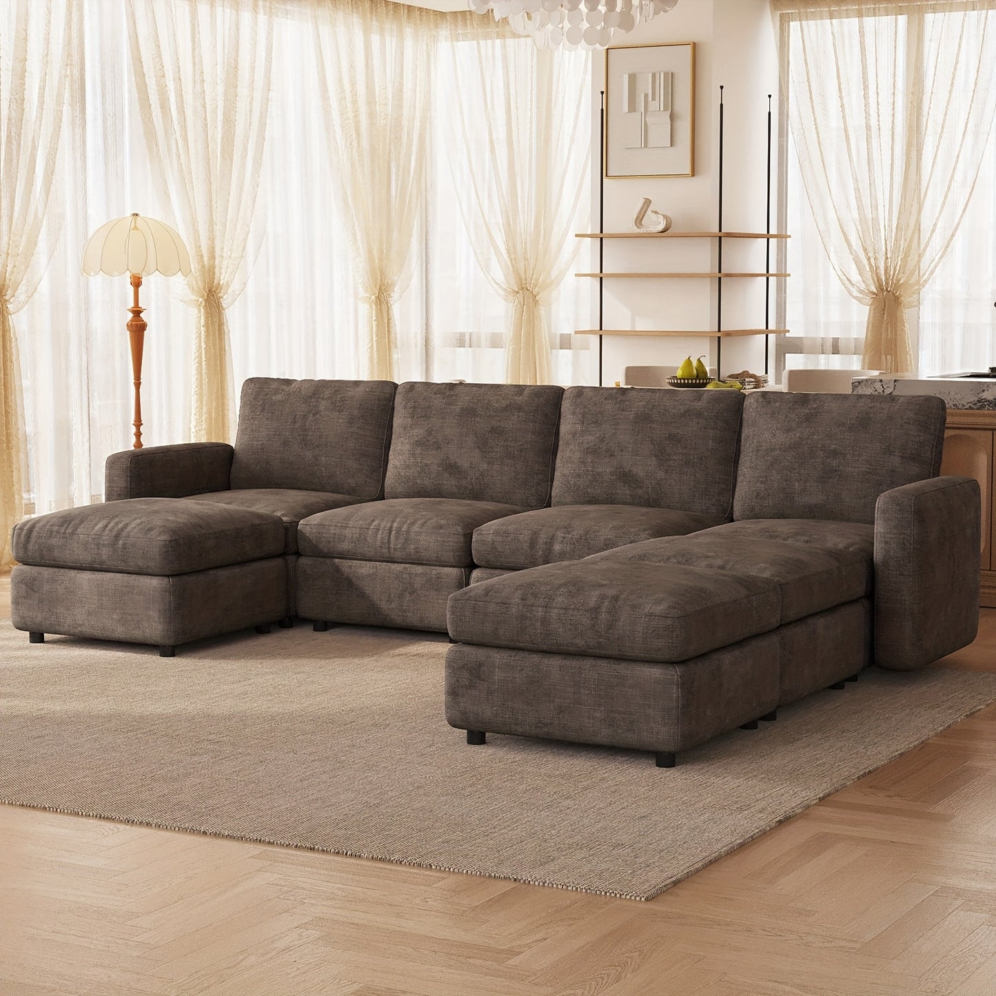 Modulaire Bank – Hoekbank – Slaapbank – Chaise Longue – Zithoek – Grote 5-Zits U-Vorm – Opbergruimte Chaise – Houtvrij Duurzaam Frame