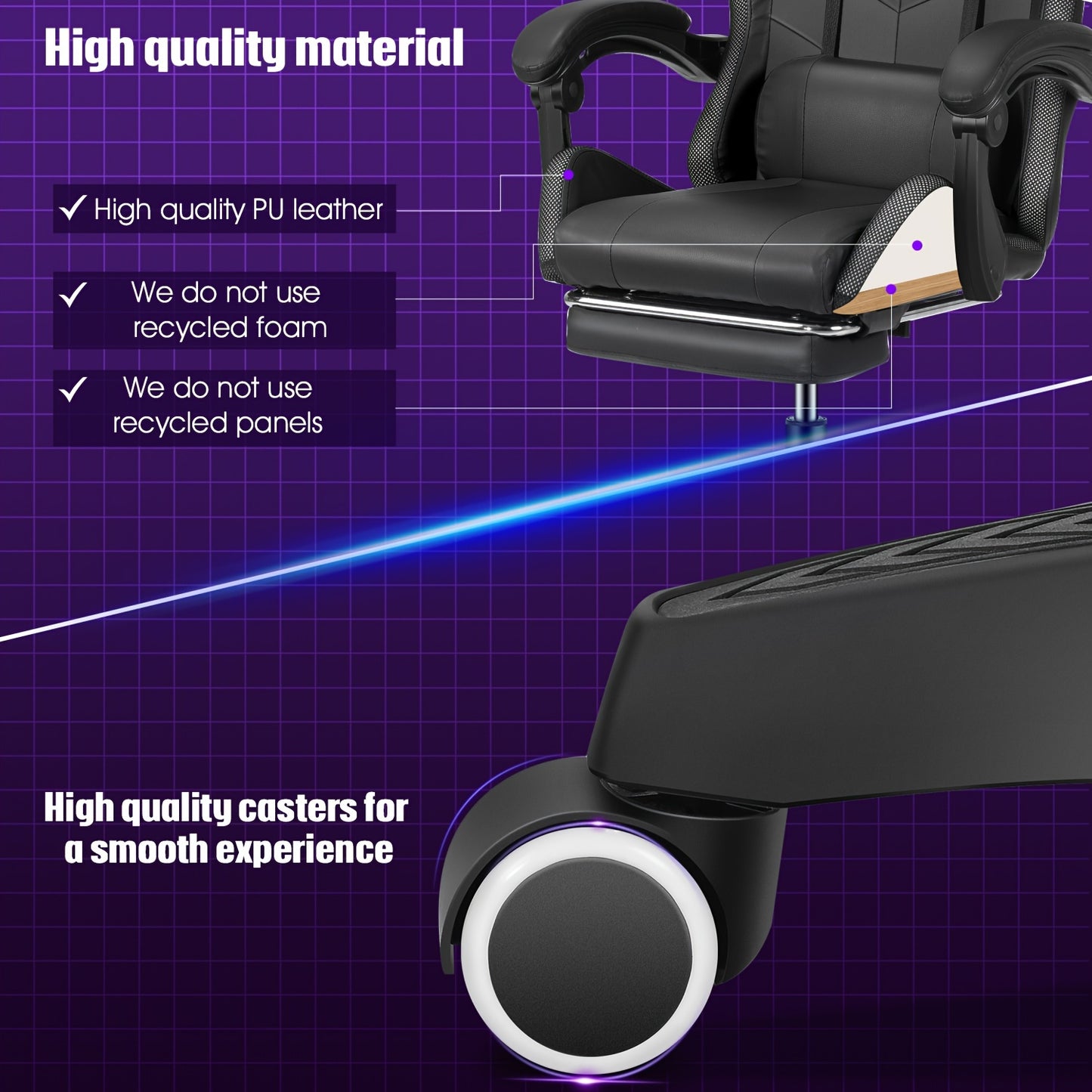 Gamingstoel – Gamestoel – Zithoekstoel – Bureaustoel – Computerstoel – RGB Verlichting – Ingebouwde Speakers – Ergonomisch Recliner – Verstelbare Hoogte – Opvouwbare Basis – Zwart