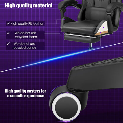 Gamingstoel – Gamestoel – Zithoekstoel – Bureaustoel – Computerstoel – RGB Verlichting – Ingebouwde Speakers – Ergonomisch Recliner – Verstelbare Hoogte – Opvouwbare Basis – Zwart