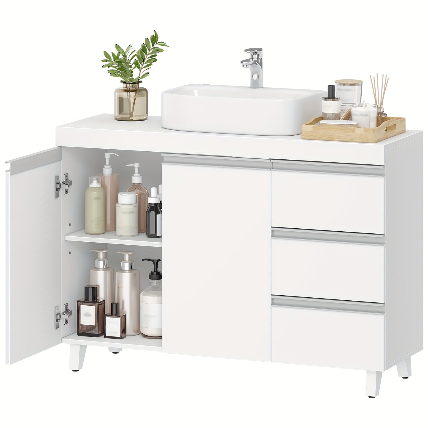 Badkamerkast – Wastafelmeubel – Badkamermeubel – Opbergkast – Kast Met Laden – Vrijstaand – 3 Laden En 2 Compartimenten – Duurzaam Spaanplaat – Compact 30x90x64 cm – Wit
