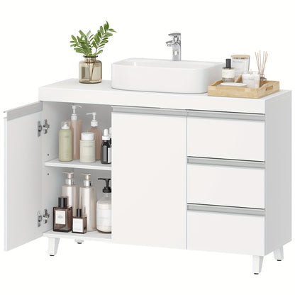 Badkamerkast – Wastafelmeubel – Badkamermeubel – Opbergkast – Kast Met Laden – Vrijstaand – 3 Laden En 2 Compartimenten – Duurzaam Spaanplaat – Compact 30x90x64 cm – Wit