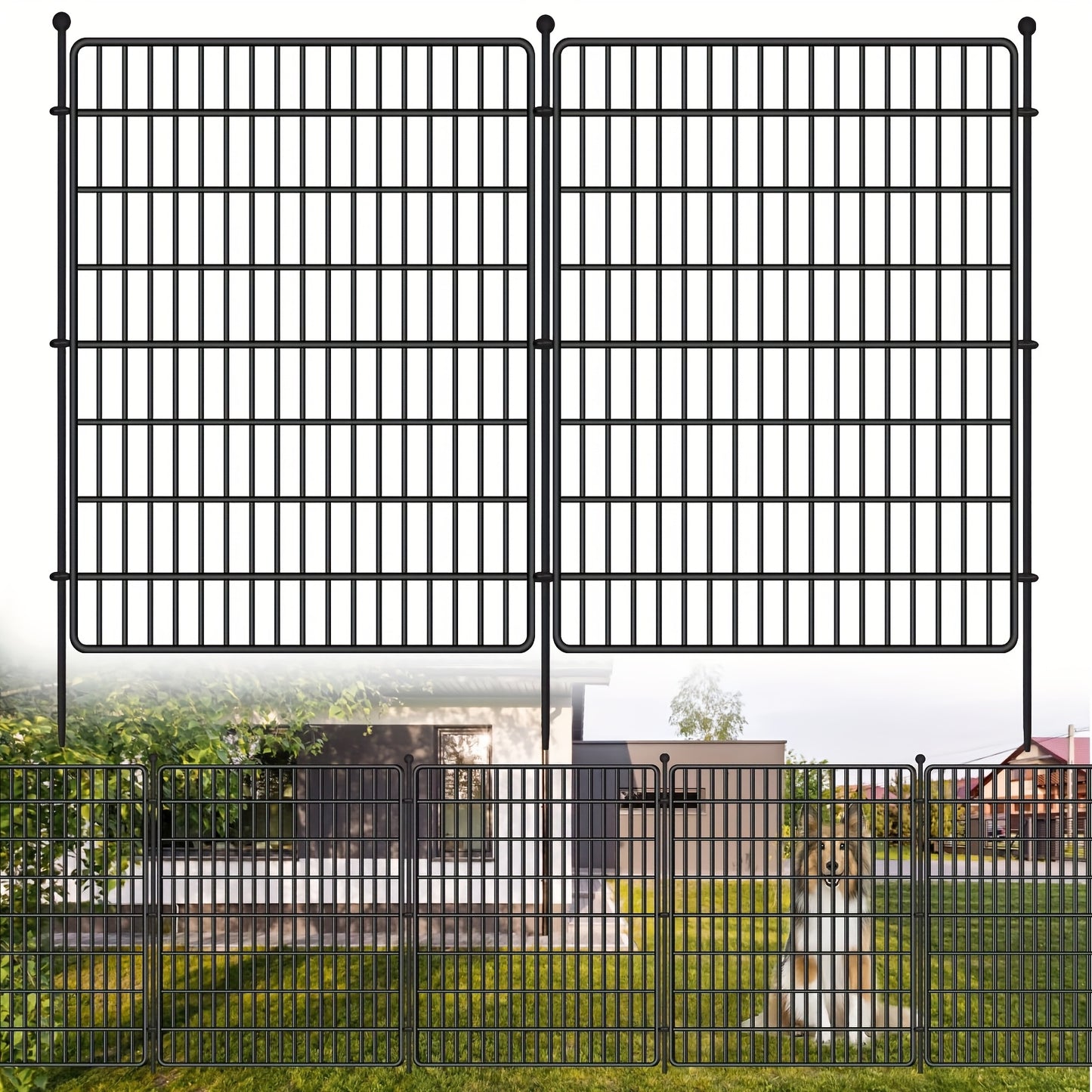 Zwarte Metalen Tuinafscheiding – Dierenren – Tuinhek – Hekwerk – Huisdieromheining – 15 Panelen – Roestvrij Stalen Draad – 81 cm Hoog – Eenvoudige Montage Zonder Graven