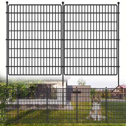 Zwarte Metalen Tuinafscheiding – Dierenren – Tuinhek – Hekwerk – Huisdieromheining – 15 Panelen – Roestvrij Stalen Draad – 81 cm Hoog – Eenvoudige Montage Zonder Graven