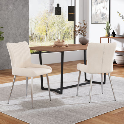 Fluwelen Zetel 2-Set – Fauteuil – Luxe Stoelen – Lounge Stoel – Beige Velvet – Zilverkleurige Metalen Poot – Ergonomische Lendensteun – Hoog Draagvermogen 150 kg