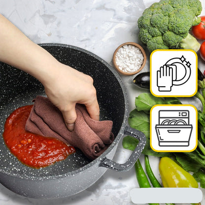 Pannenset – Kookpotten – Kookpannen – Inductiepannen – Braadpannen – 12-delige Set – Marmercoating – Geschikt Voor Alle Kookplaten