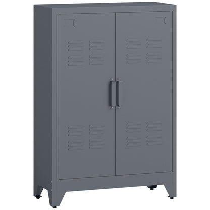 Opbergkast – Metaalkast – Archiefkast – Kast Met Lamellen Deuren – Grijze Opbergkast – Stevig Metalen Materiaal – 2 Verstelbare Planken 75x33x110 cm