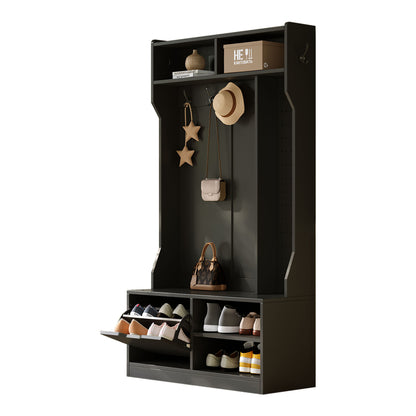 Halmeubelset – Halmeubel – Kapstok – Opbergmeubel – Entreekast – Zwart – Ruimtebesparend – Met Bankje En 6 Haken