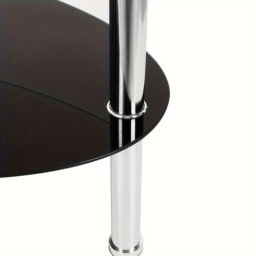 Salontafel – Koffietafel – Woonkamertafel – Lage Tafel – Ovalen Tafel – Gehard Glas – Metalen Poten – 2 Opbergniveaus – 90x50x43 cm