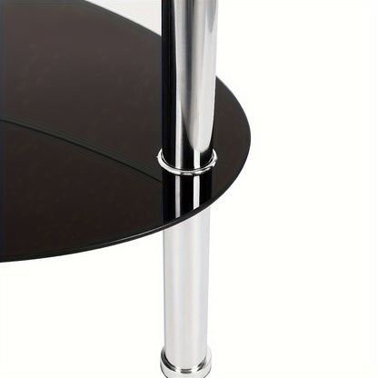 Salontafel – Koffietafel – Woonkamertafel – Lage Tafel – Ovalen Tafel – Gehard Glas – Metalen Poten – 2 Opbergniveaus – 90x50x43 cm