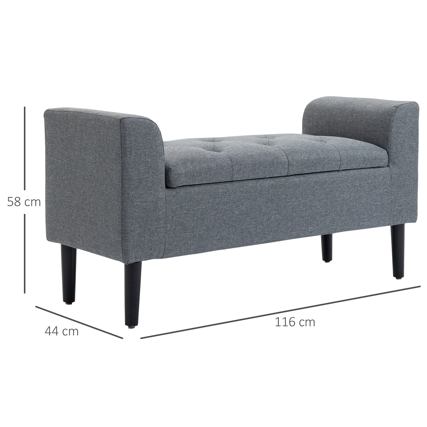 Opbergbank – Opbergbankje – Zitbankje – Halbank – Opbergkist – Linen Look Bekleding – Stevig Rubberwood Frame – 116x44x58 cm – 130 kg Belastbaar – Lichtgrijs