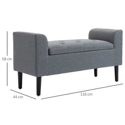 Opbergbank – Opbergbankje – Zitbankje – Halbank – Opbergkist – Linen Look Bekleding – Stevig Rubberwood Frame – 116x44x58 cm – 130 kg Belastbaar – Lichtgrijs