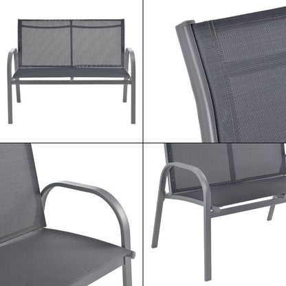Tuinset – Tuinmeubelset – Bistroset – Loungeset – Balkonset – Stalen Frame – Glasplaat Tafel – Lichtgrijs – 2 Persoons Bank – 2 Stoelen