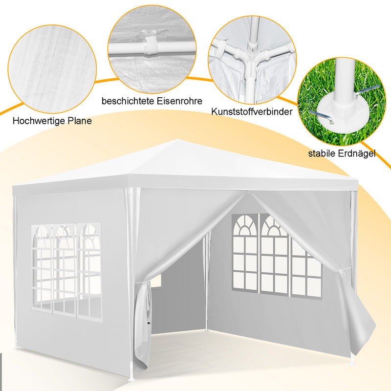 Partytent – Paviljoen – Vouwtent – Easy-Up Tent – Feesttent – Met Zijwanden – 3x3 Meter – Waterdicht PE Stof - Wit