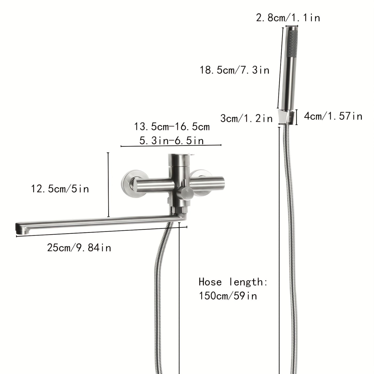 TOOL1SHOOO 22.5cm Brushed Chrome Bath Mixer Faucet - 360° Swivel Wall-Mounted Shower Head with 2 Spout Modes, Modern Design for Home Bathrooms, Hotels, Spas & Gyms, Bathroom Upgrade, Sleek Bathroom Style, Durable Bathroom Fi
