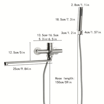 TOOL1SHOOO 22.5cm Brushed Chrome Bath Mixer Faucet - 360° Swivel Wall-Mounted Shower Head with 2 Spout Modes, Modern Design for Home Bathrooms, Hotels, Spas & Gyms, Bathroom Upgrade, Sleek Bathroom Style, Durable Bathroom Fi