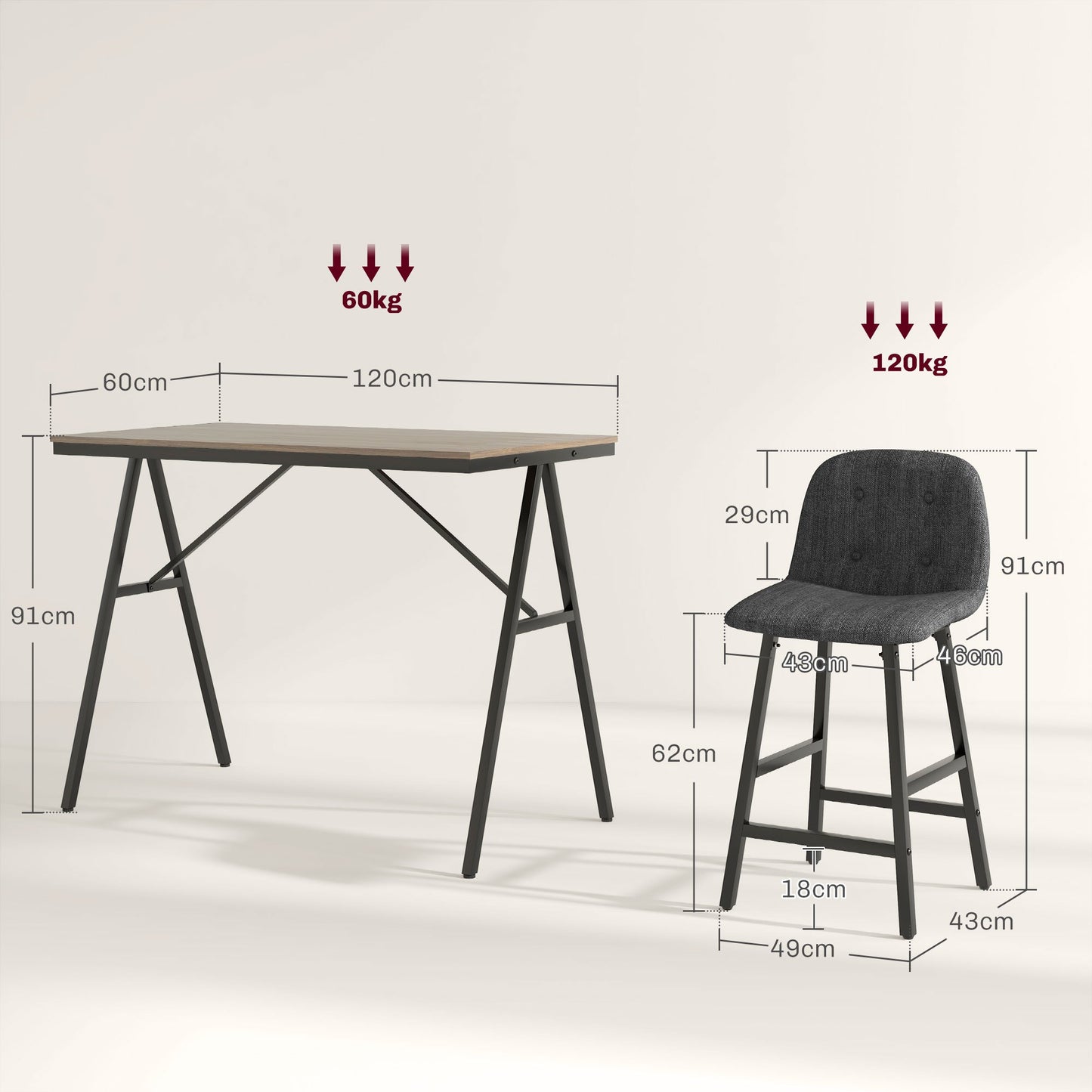 Eetkamer Set – Diningset – Tafel Met Stoelen – Eettafel Set – Stoelen Set – Donkergrijs – Button Tufting – Dikke Linnenlook Bekleding
