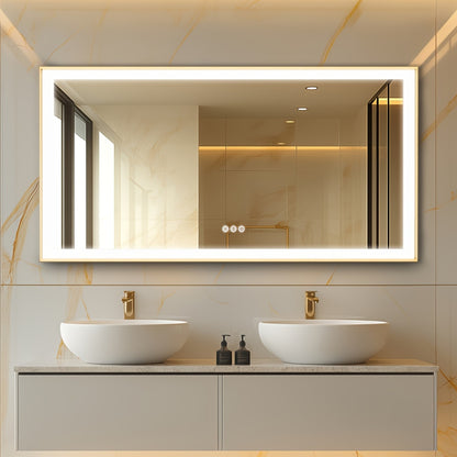 Badkamerspiegel – Spiegel – Wandspiegel – LED Spiegel – Ovale Spiegel – Gouden Aluminium Frame – Anti-Condens Met Groot Verwarmingskussen – Dimbare LED Verlichting 100x60 cm