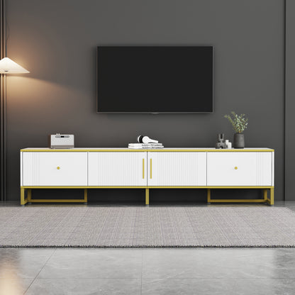 Tv Kast – TV Meubel – Lowboard – TV Dressoir – Media Meubel – Elegant Wit Met Gouden Rand – 180x40x40 cm – Voor Televisies Tot 80 Inch