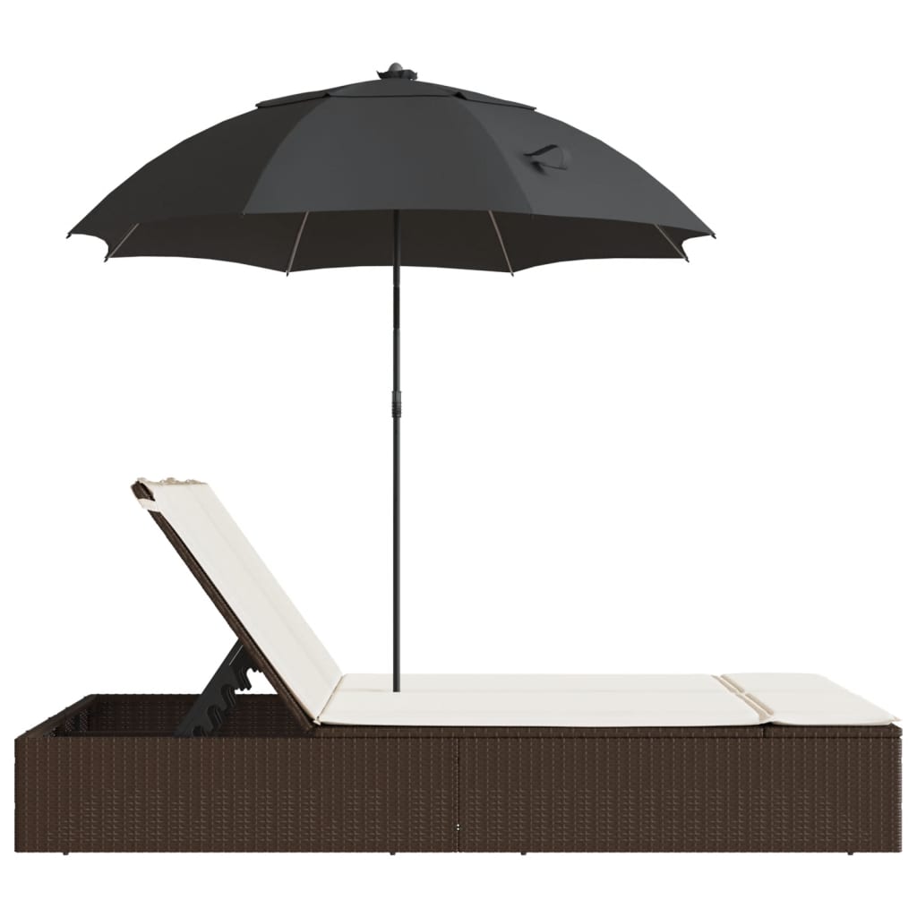 2-Persoons Ligstoel – Tuinstoel – Loungestoel – Buitenstoel – Balkonstoel – Verstelbare Rugleuning – Kantelbare Parasol