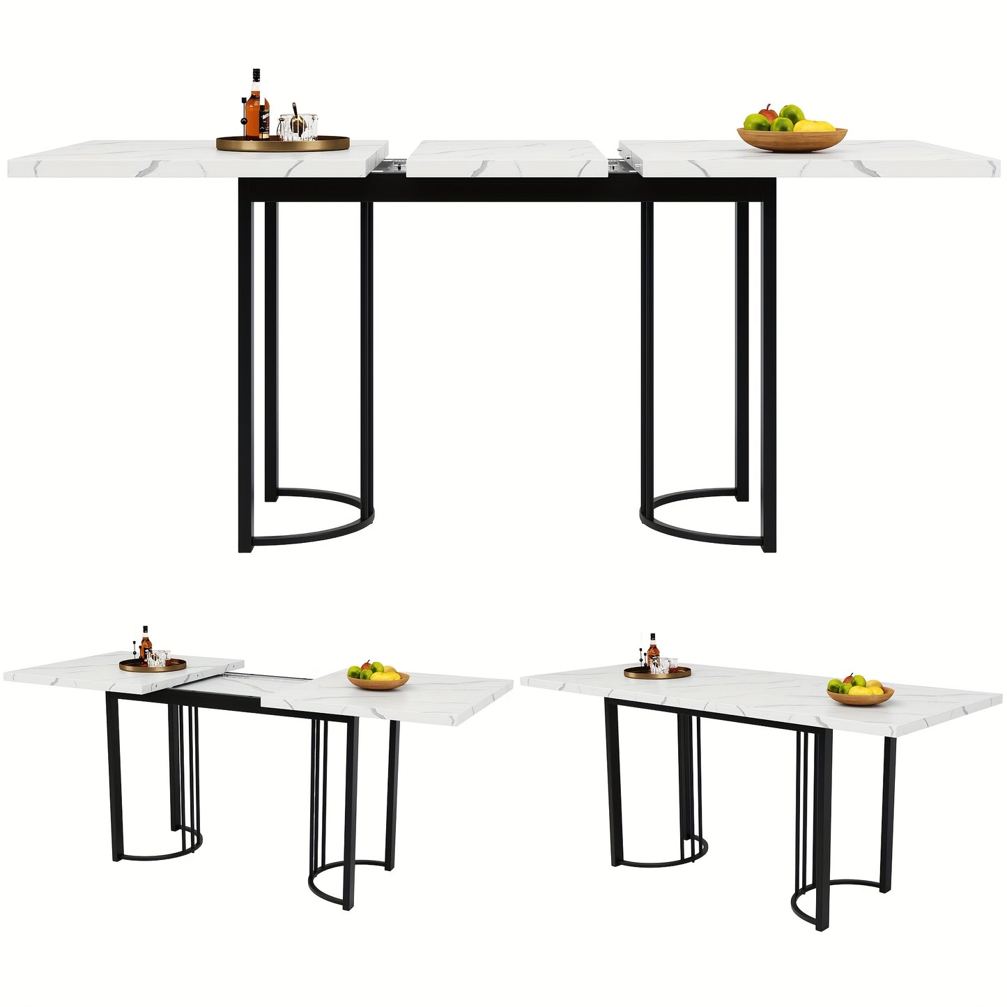 Uitklapbare Eettafel – Uitschuifbare Tafel – Klaptafel – Keukentafel – Dinning Table – 140-179,5x80 cm – Metalen Frame – Wit/Zwart – Ruimtebesparend – Rechthoekig