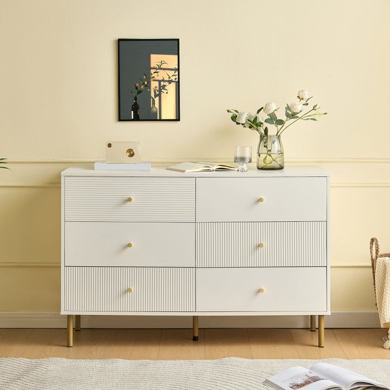 Ladekast – Ladenkast – Commode – Opbergkast – Dressoir – 6 Lades – MDF Wit – Stalen Poten – 120x40x78 cm