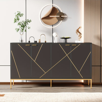 Dressoir – Sideboard – Opbergkast – Ladekast – Buffetkast – Zwart Met Gouden Accenten – Stevige Metalen Constructie – Compact 31,5x59x15 cm