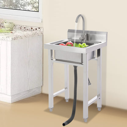 TOOL1SHOOO 201 Stainless Steel Commercial Sink Set, equipped with a 360° rotating faucet, large capacity sink dimensions of 35.0 x 30.99 x 19.0 cm, adjustable foot pads, with a filter basket and lid, suitable for cafes, rest