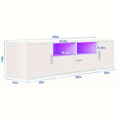 63-Inch TV Cabinet with Tempered Glass Shelf And Multi-Color Lighting, Fits Up to 70-Inch TVs