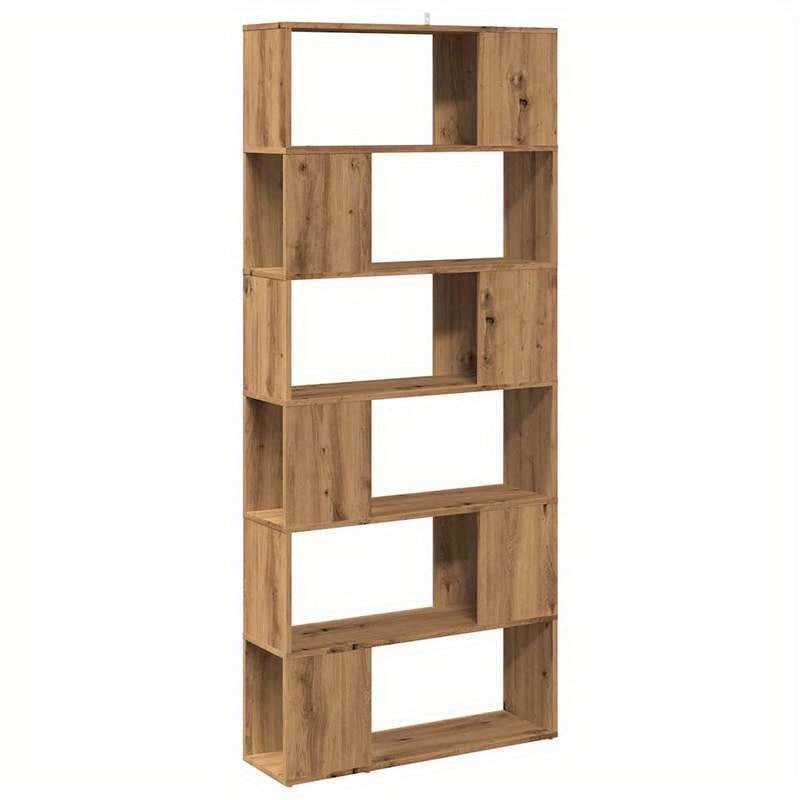 Elegant Oak Wood Room Divider & Bookshelf - 80x24x186cm, Multi-Compartment Organizer with Artisan Finish for Office, Bedroom, Living Room, Study - Versatile Storage Solution with Open Shelves and Closed Compartments